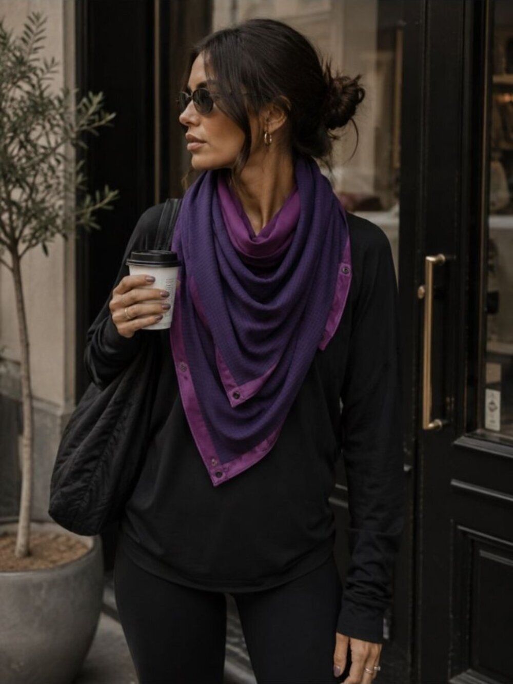 Lululemon Vinyasa Scarf Purple Striped Snap Infinity Wrap Yoga Travel Athleisure
